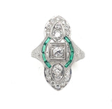 Art Déco platinum diamond and emerald ring