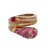 1950 yellow gold and ruby snake ring