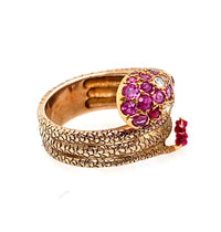 1950 yellow gold and ruby snake ring