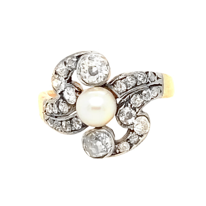 Anello toi et moi Belle Epoque con diamanti e perle.