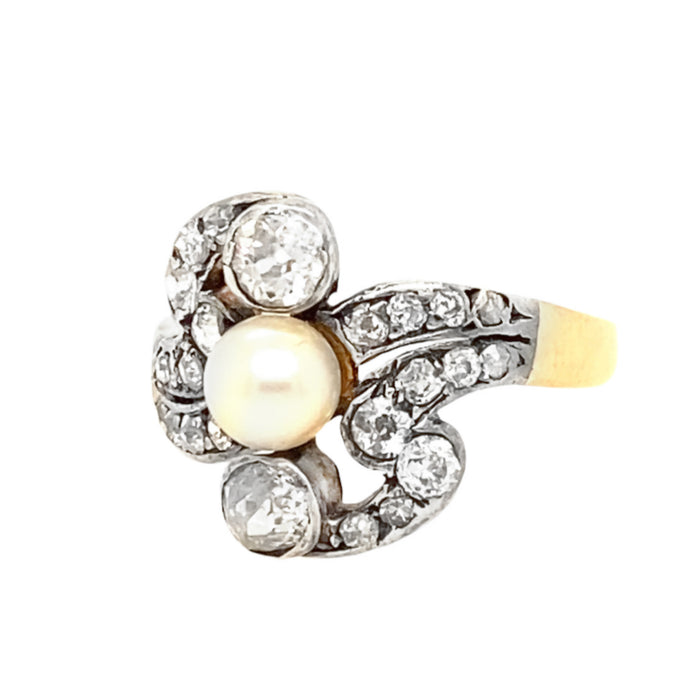 Anello toi et moi Belle Epoque con diamanti e perle.