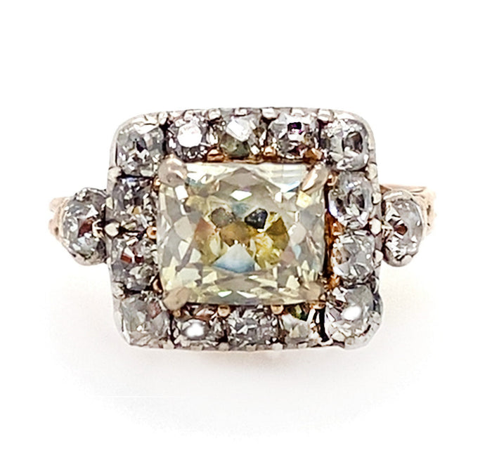 Anello antico in oro giallo e argento con diamanti 