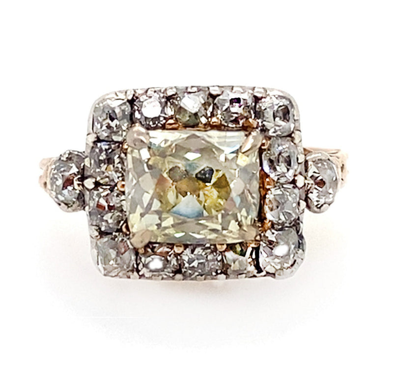 Anello antico in oro giallo e argento con diamanti 