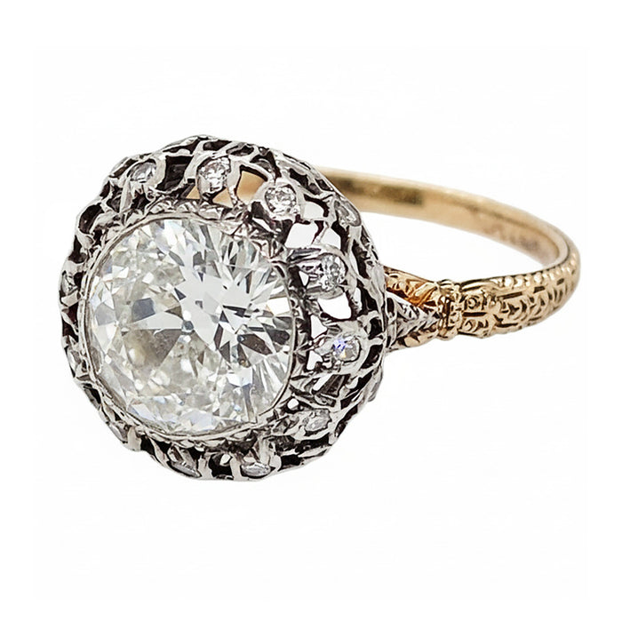 Anello in oro giallo e argento con diamante taglio antico, 1910 
