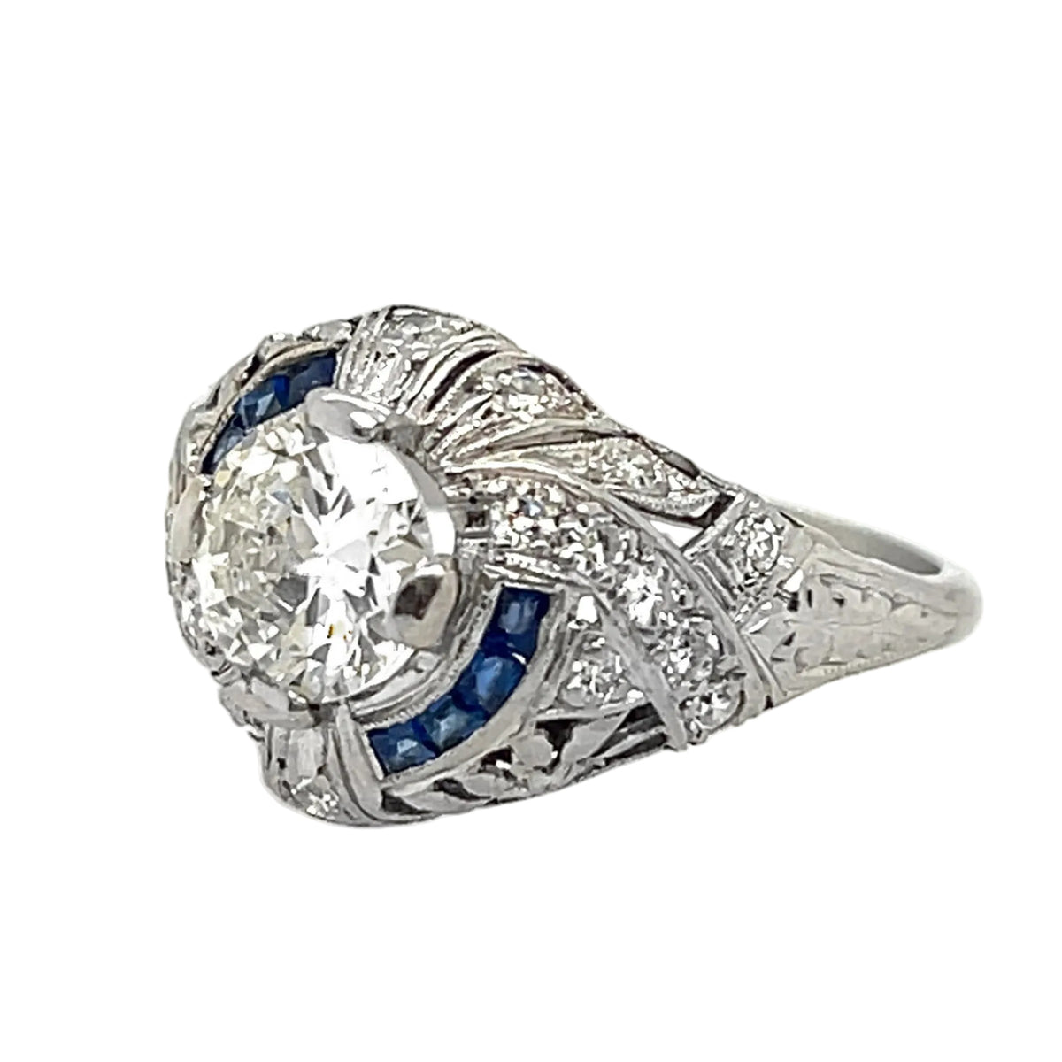 Anello Art Dèco in platino con diamanti