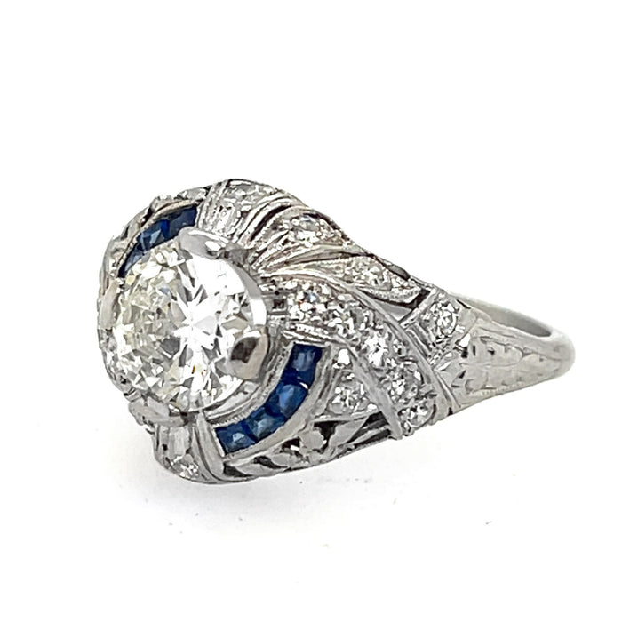 Art Déco platinum diamond and sapphire ring