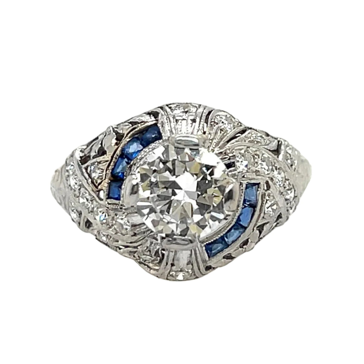 Anello Art Dèco in platino con diamanti