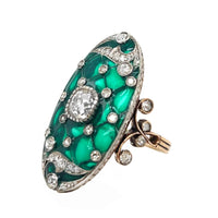Anello Art Nouveau in oro diamanti e smalto verde, 1900 c.a. 