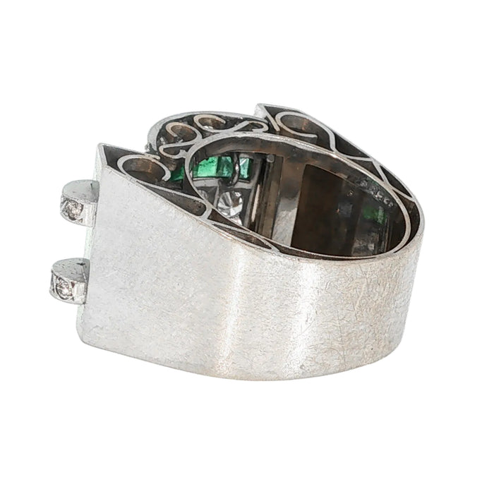 Art Deco White gold diamond and emerald ring