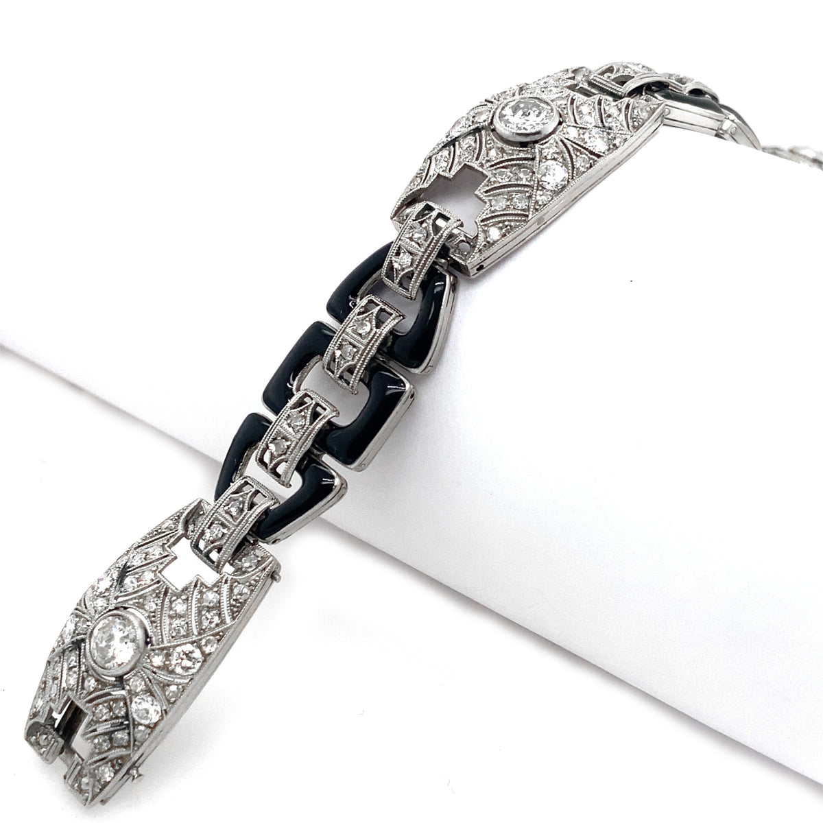 Art Déco platinum and diamond enamel bracelet