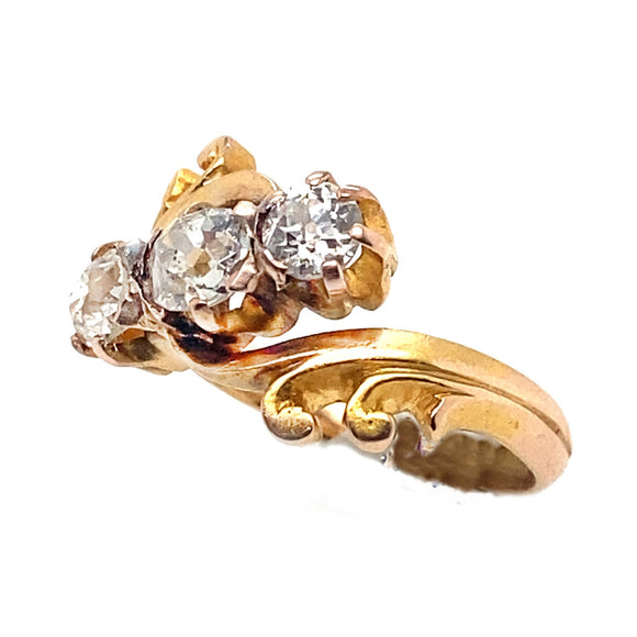 Antique gold and diamond crossover ring, 1900