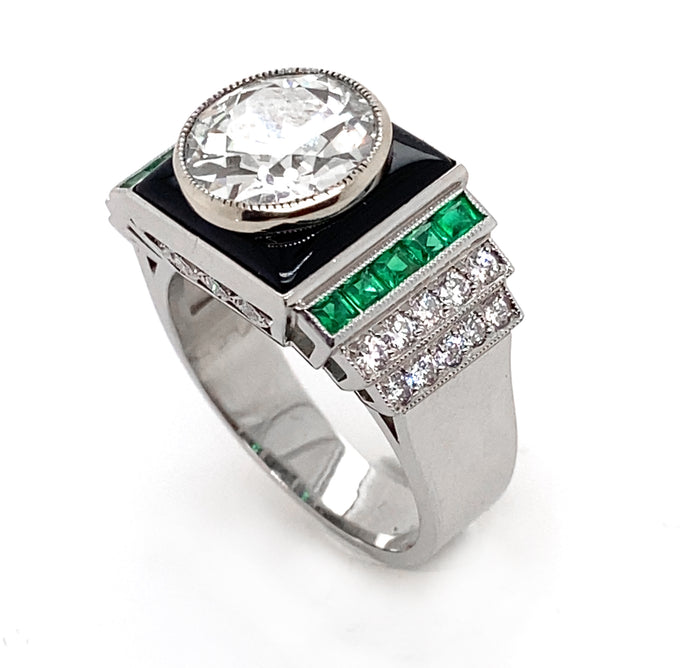 Anello Boucheron in platino, diamanti e onice, 1935