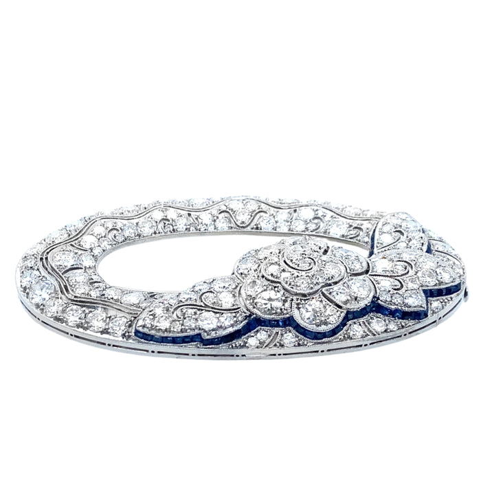Art Déco platinum diamond and sapphire brooch