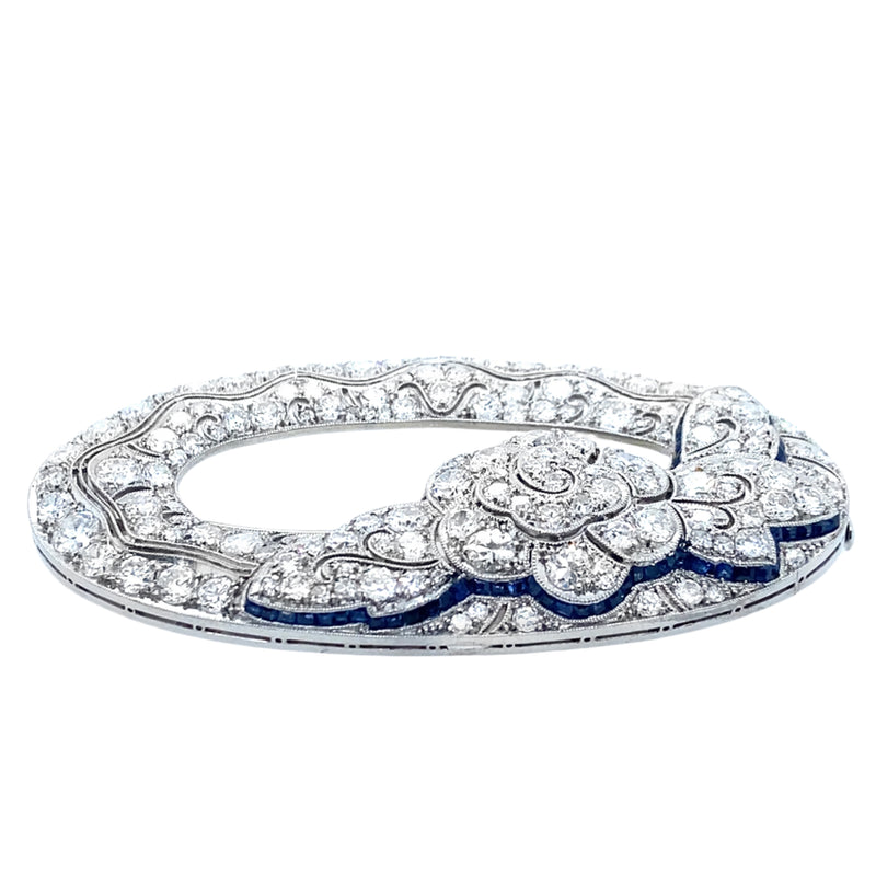 Spilla Art Déco in platino con diamanti e zaffiri