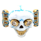 Gold white and blue enamelled diamond skull ring