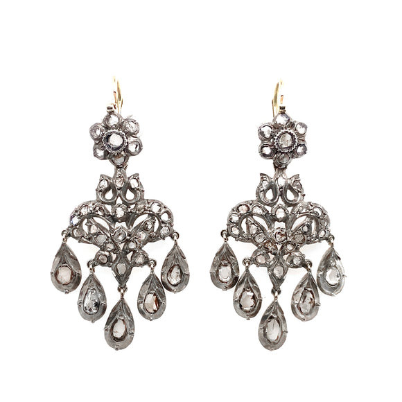 Boucles d'oreilles chandelier antiques en diamants