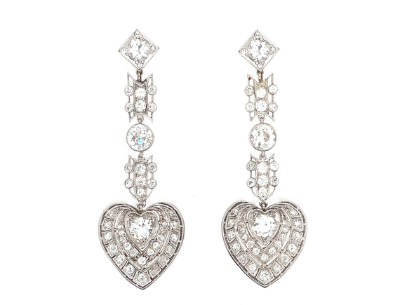 Art Déco platinum and diamond heart earrings
