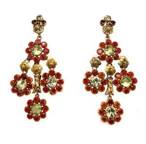 Georgian gold garnet and chrysoberyl girandole earrings