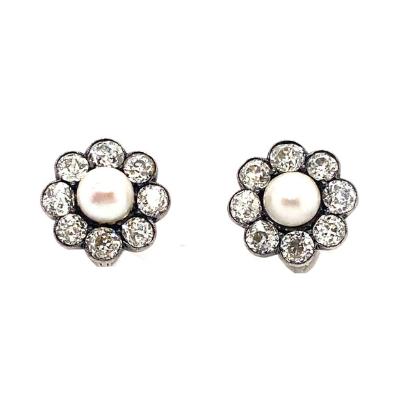 Boucles d'oreilles victoriennes en diamants et perles