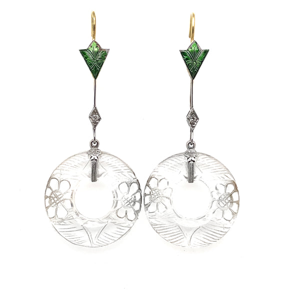 Art Déco diamond and rock crystal earrings, 1925