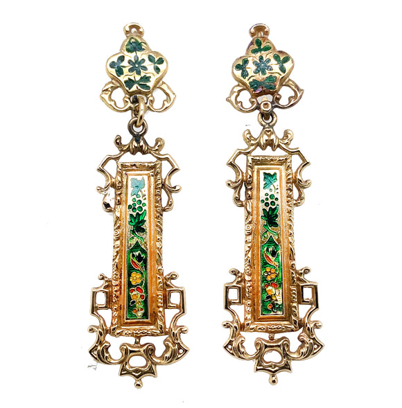 Antique gold enamelled earrings