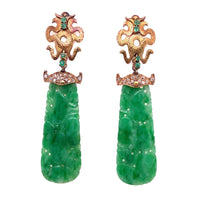 Art Nouveau gold, diamond and jade earrings, 1900