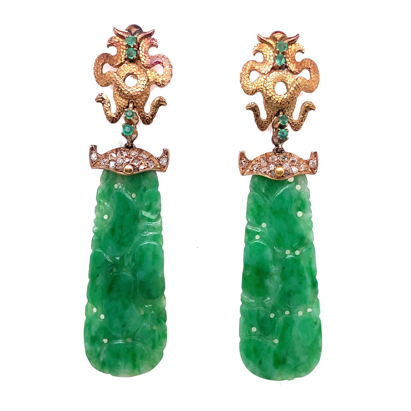 Art Nouveau gold, diamond and jade earrings, 1900
