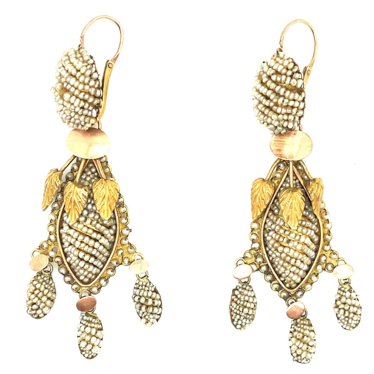 Antique gold and seed pearl chandelier earrings