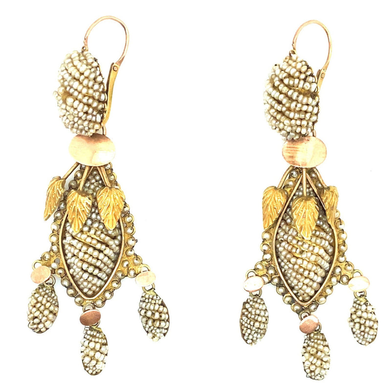 Antique gold and seed pearl chandelier earrings