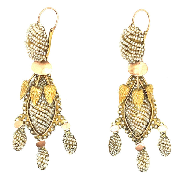 Antique gold and seed pearl chandelier earrings