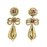 Antique gold and pearl and ruby earrings