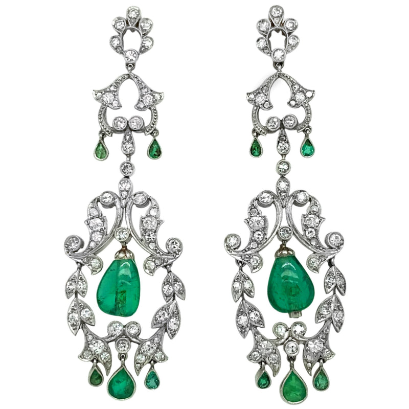 Edwardian diamond and emerald earrings