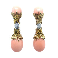 A pair of angel skin and gold earrings by Fred, 1970 c.a