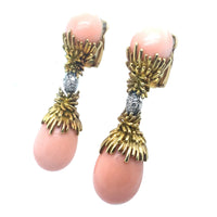 A pair of angel skin and gold earrings by Fred, 1970 c.a
