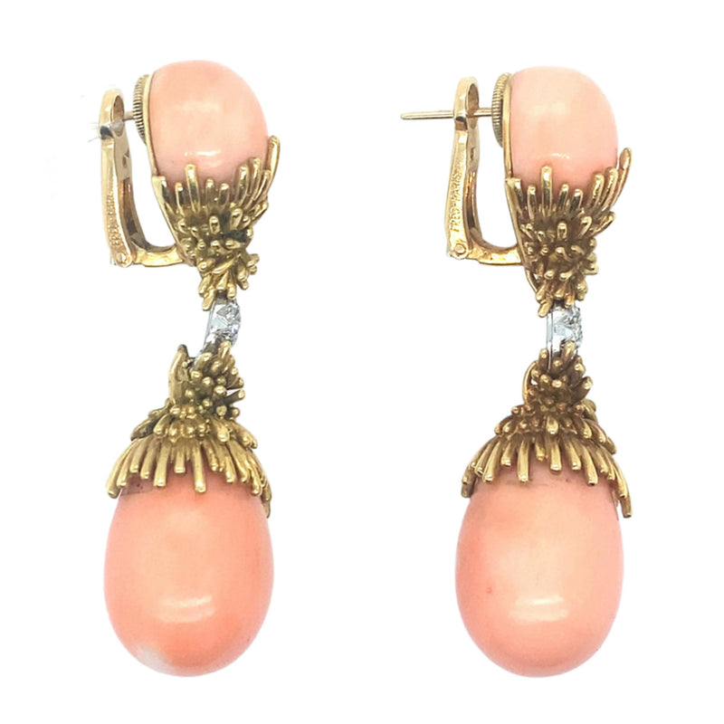 A pair of angel skin and gold earrings by Fred, 1970 c.a