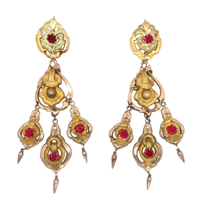 Impressive antique gold girandoles earrings, 1860 c.a.