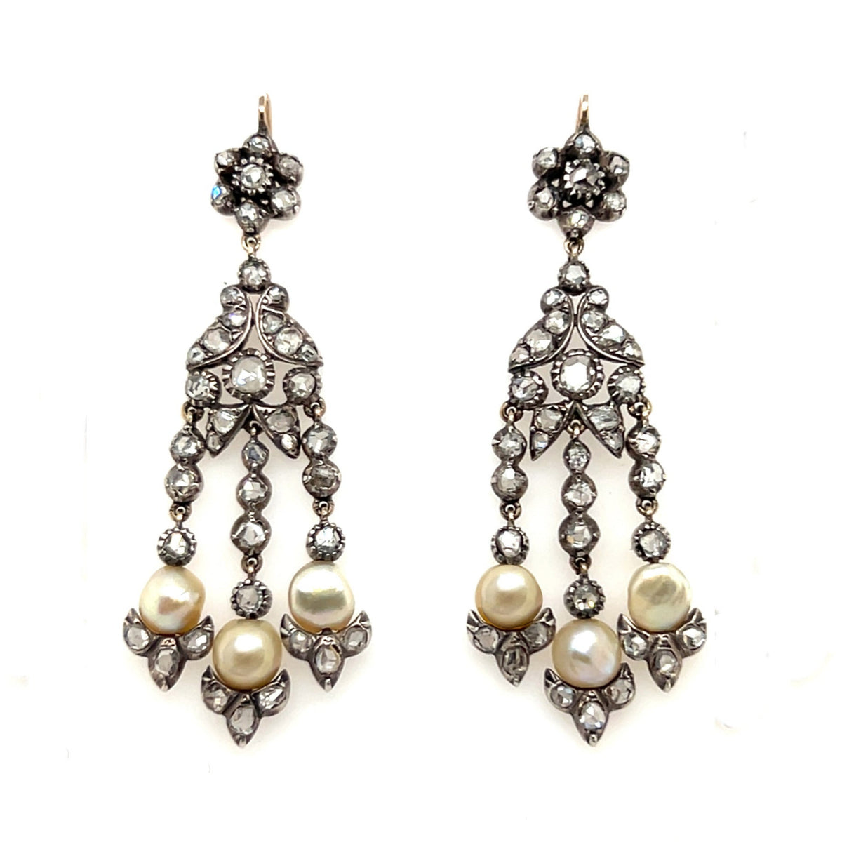 Victorian diamond and pearl chandelier earrings