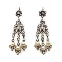 Victorian diamond and pearl chandelier earrings