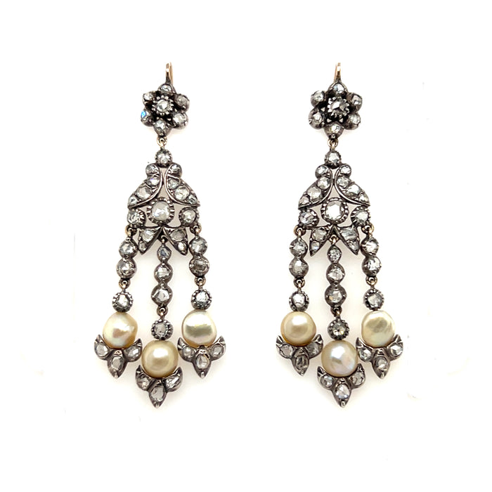 Victorian diamond and pearl chandelier earrings