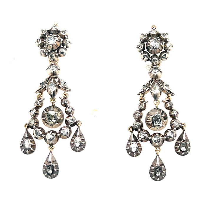 Georgian gold silver and diamond chandelier earrings , 1830.