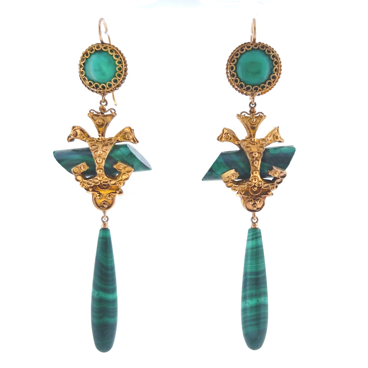 Antique Gold and Malachite Earrings – Victorian Era, Probably Russian