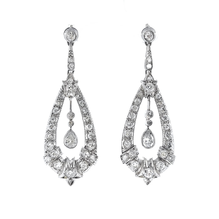 Art Déco platinum and diamond pendant earrings, 1930's