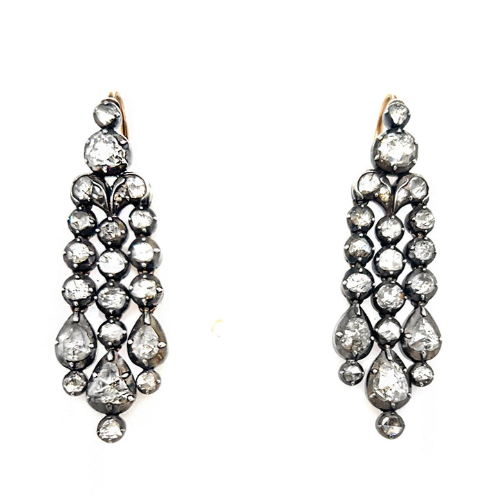 Georgian rose-cut diamond chandelier earrings