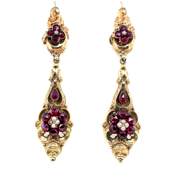 Antique Biedermaier gold and garnet earrings