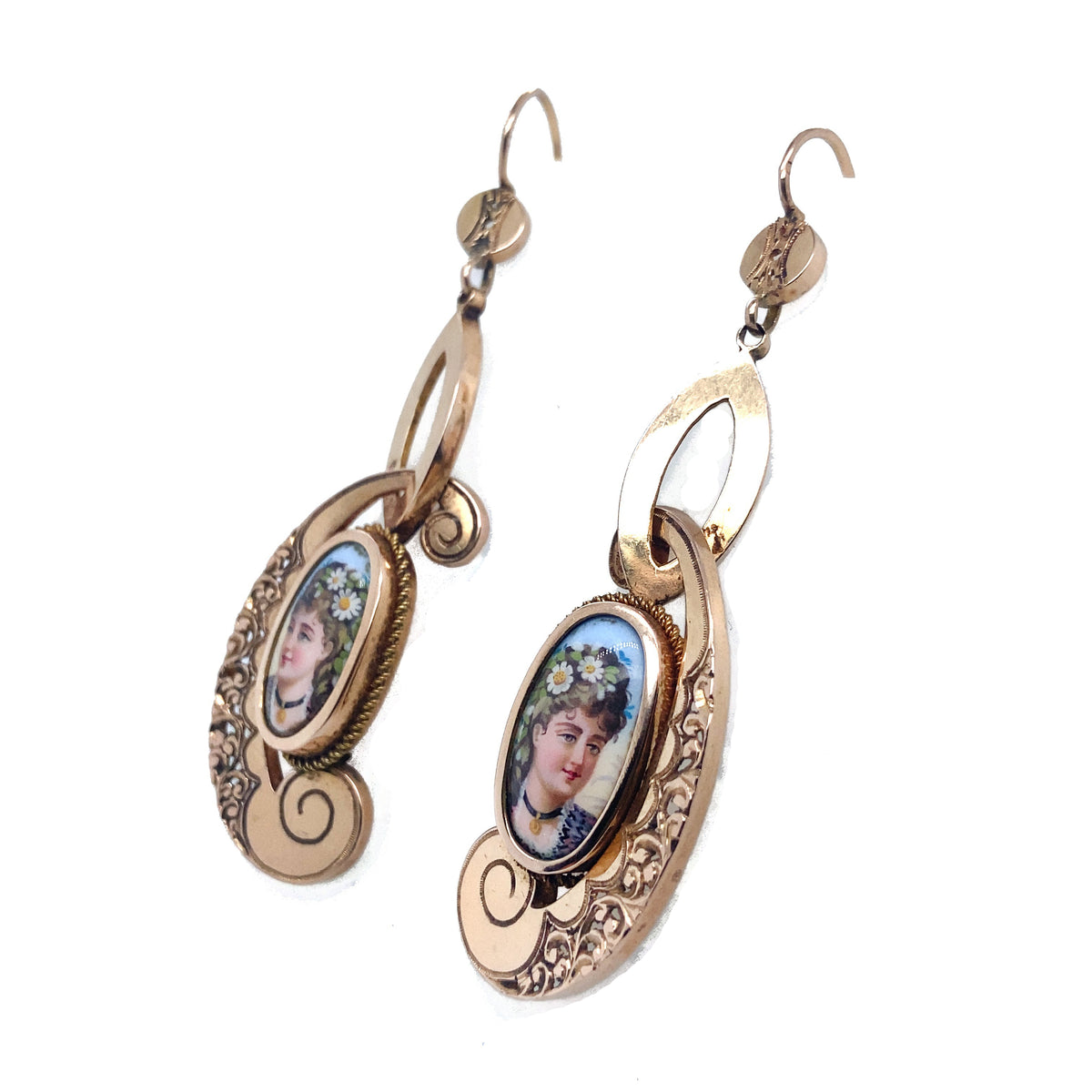 Antique rose gold and miniature earrings