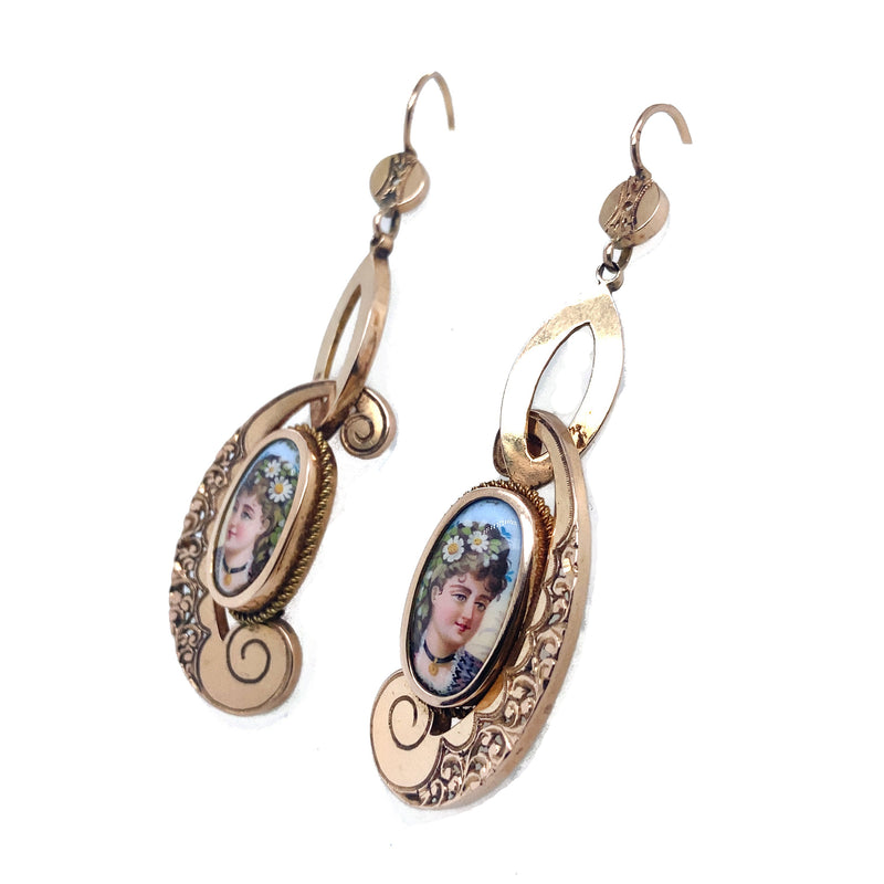 Antique rose gold and miniature earrings