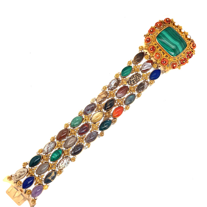 Georgian gold malachite and agate bracelet