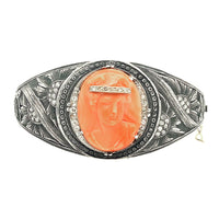 Unique Victorian cameo, diamond, gold and iron bangle bracelet