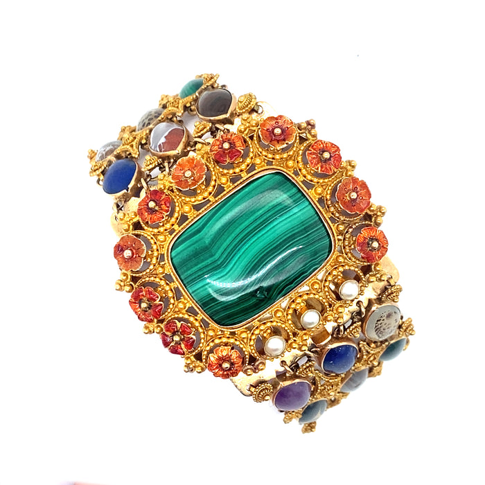 Georgian gold malachite and agate bracelet