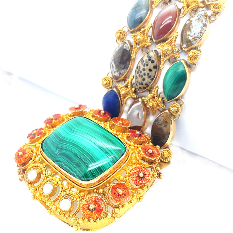 Bracciale georgiano in oro malachite e agata